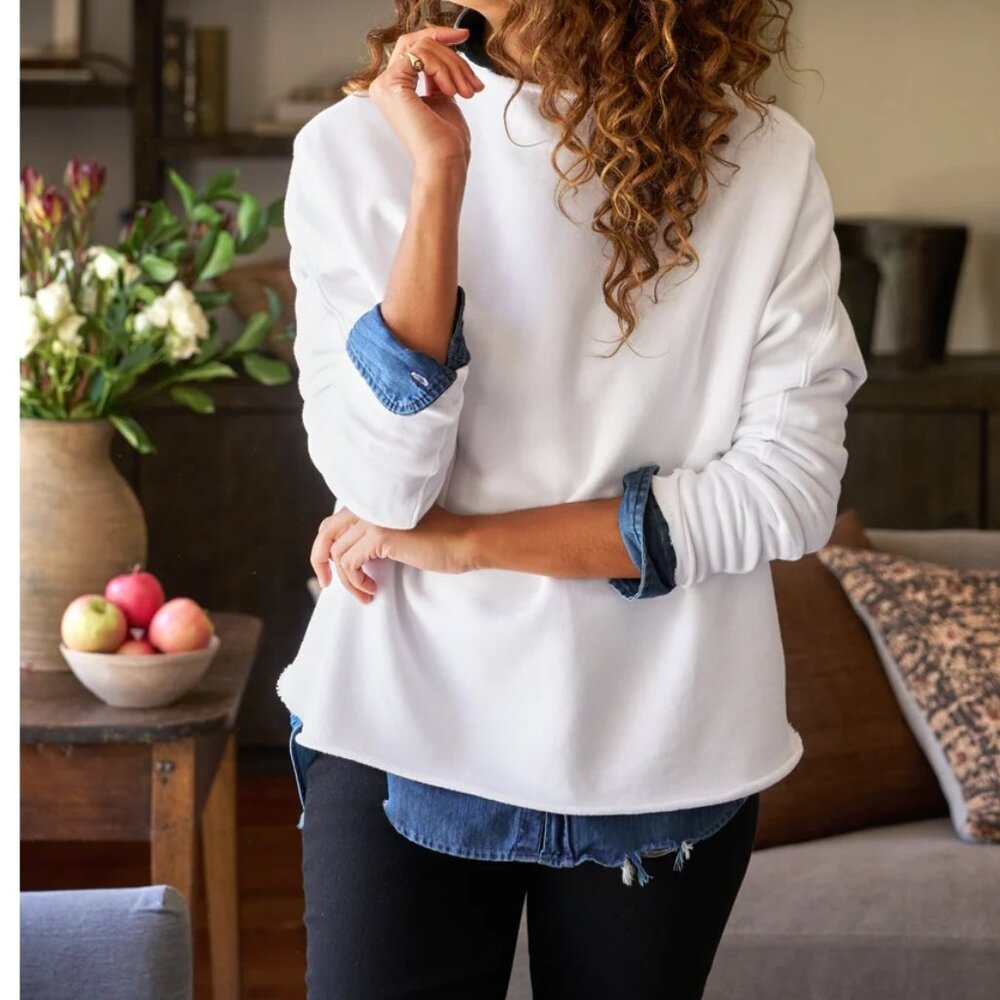 FRANK & EILEEN TEE LAB EFFIE FUNNEL NECK CAPELET FLEECE WHT SWEATSHIRT #2 S